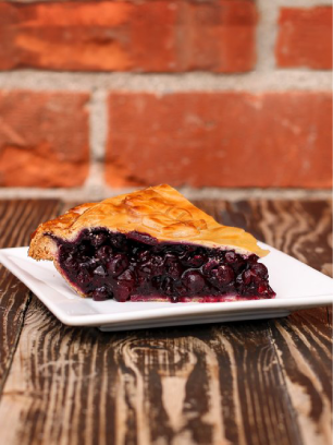 Delightful combination of juicy blueberries and the sweet essence of peach in ROP delectable slice of pie.